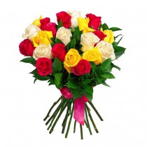 Букет з 25 різнокольорових троянд